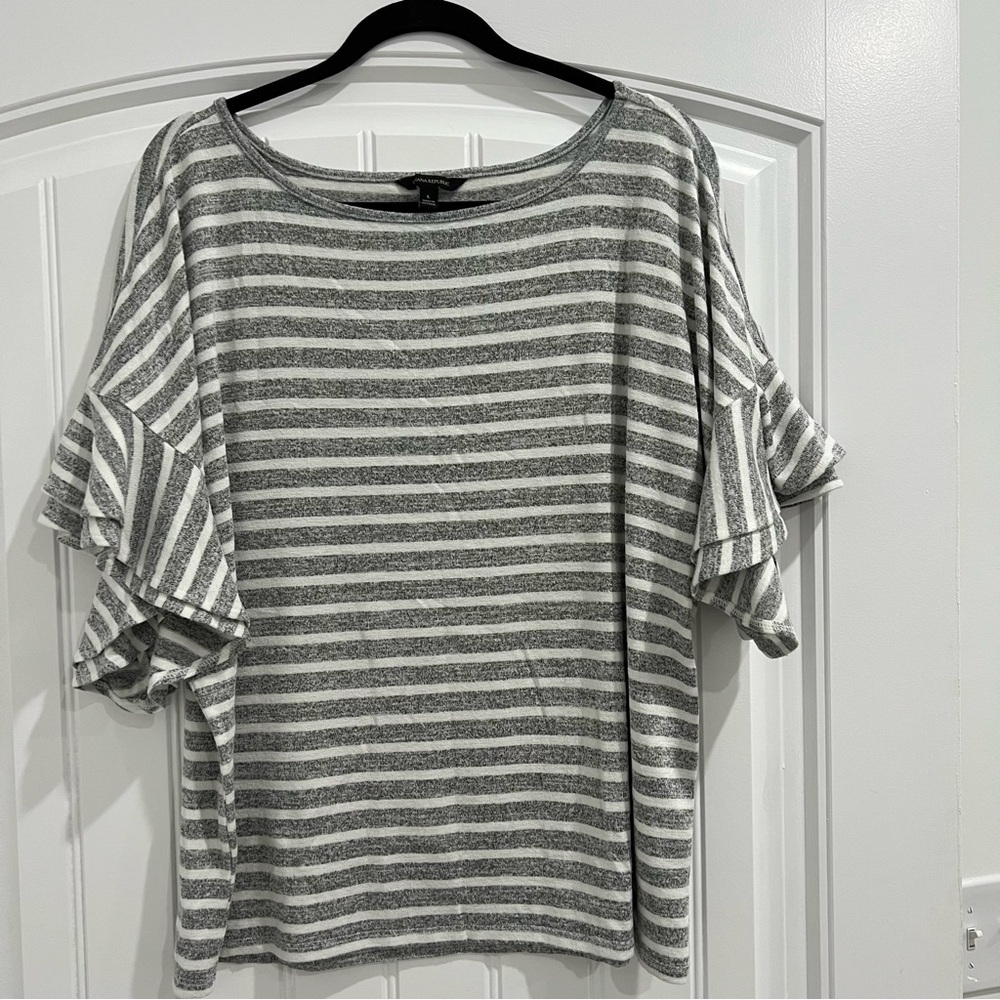 Banana Republic Gray and White Striped Blouse